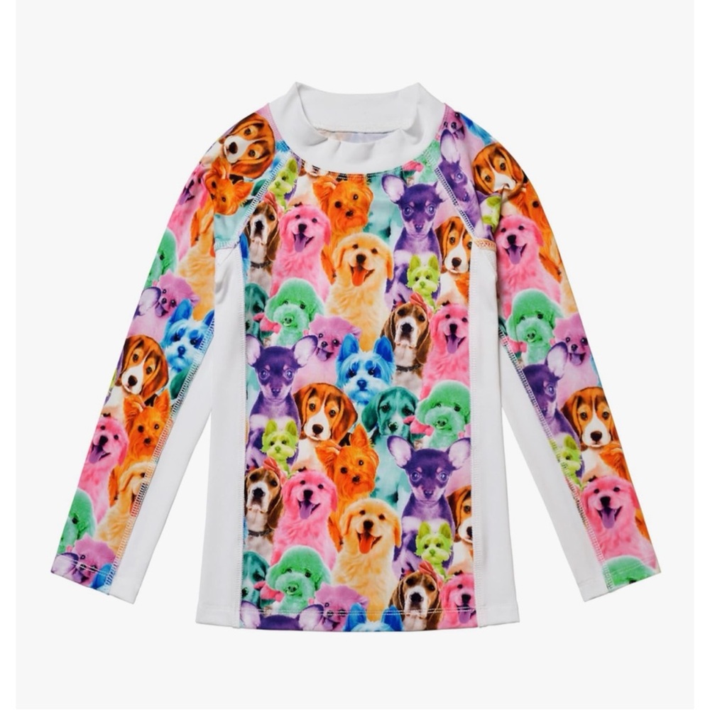 Jxstar Bright Multicolor Rainbow Long Sleeve Dog Puppy Graphic Rashguard 8-9Y